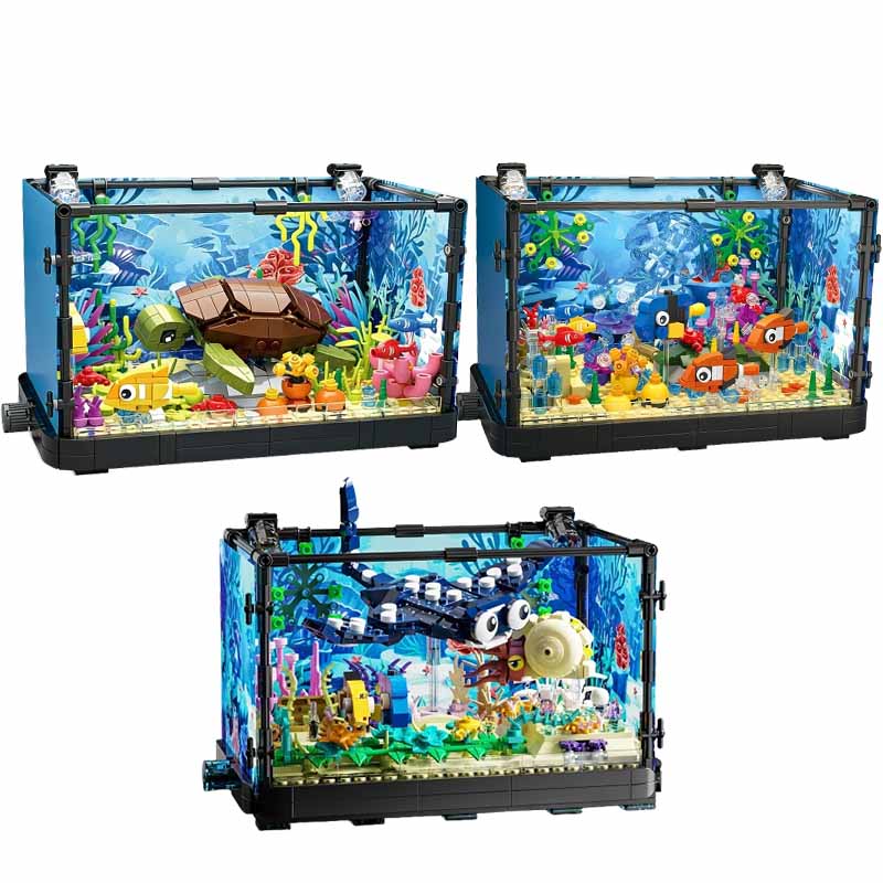 Marine Aquarium & Regional Centre Reviews - Aquarium-Baustein-Set mit Licht, Aquarium, Meeresschildkröte, Baustein-Spielzeug